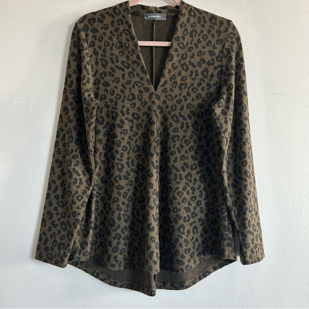 ALEMBIKA Animal Print V-Neck Long Sleeve Top - Brown/Black